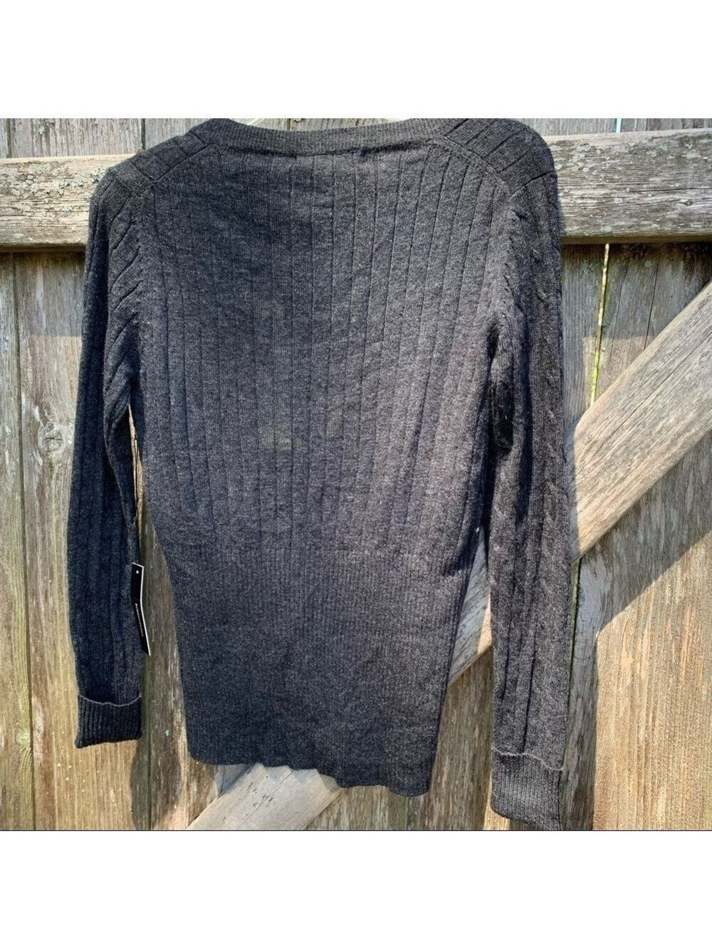 BCBGMaxAzria Dark Charcoal Gray Cable-Knit V-Neck Cardigan Size M - Picture 2 of 11